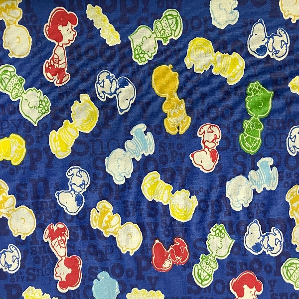 Tecido Tricoline Estampa Licenciado Snoopy e Personagens Coloridos Fundo Azul