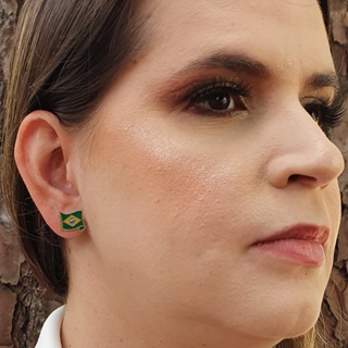 Brinco Bandeira Do Brasil Folheado A Ouro 18k em Oferta na Shopee