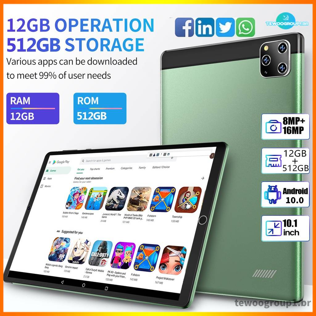 12G + 512GB Android 10.0 Tablet tab murch Upgrade Mini 10,1 Polegadas xiaomi ipad Bluetooth PC Octa 10 Core