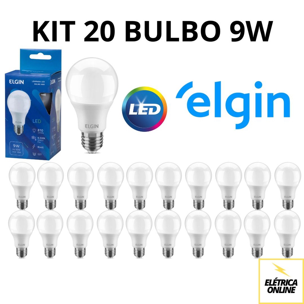 KIT 20 Lâmpadas LED Bulbo 9w BRANCA 6500K - ELGIN