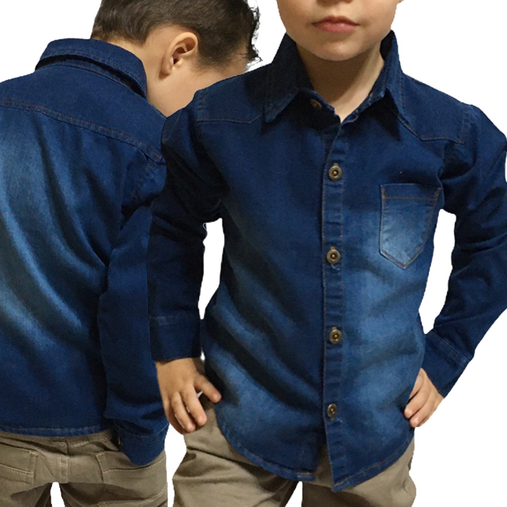 Camisa Jeans Menino Manga Longa Roupa Infantil Menino 10 a 16 Anos