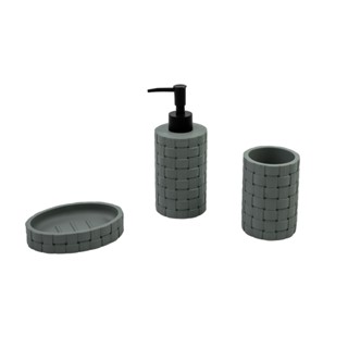 Kit banheiro cimento tramado verde c/ saboneteira 3pç- Oikos