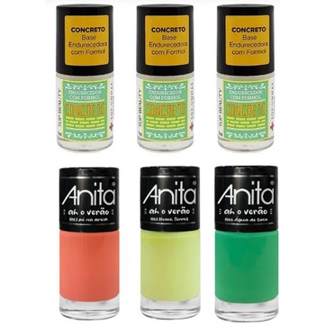 Kit de 3 concretos endurecedores + 3 esmaltes coleção verão da Anita