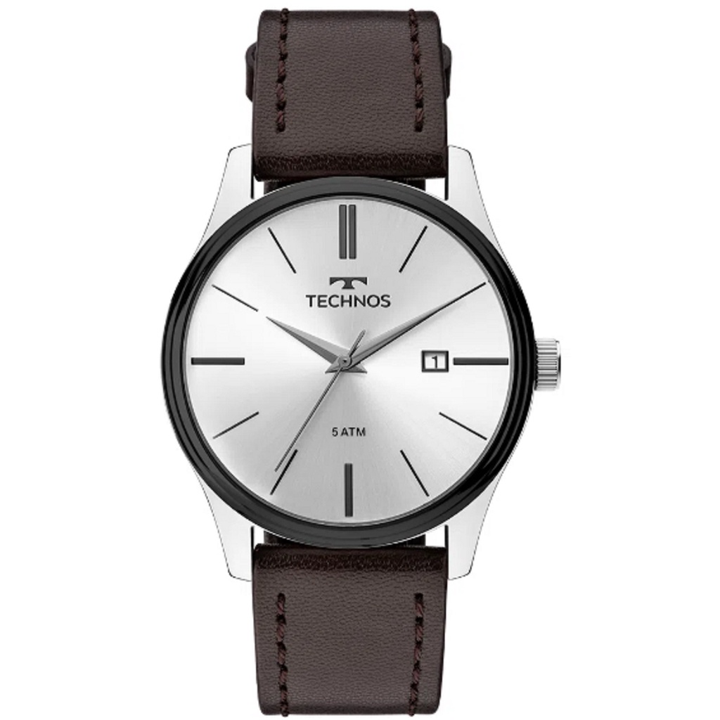 Relogio Technos Masculino prata minimalista pulseira de couro aço inox 2115MPP/1K
