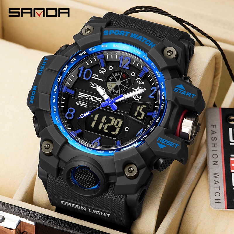 Relógio Masculino SANDA Multifuncional LED Digital À Prova D'água De Quartzo De Luxo SD3169-7