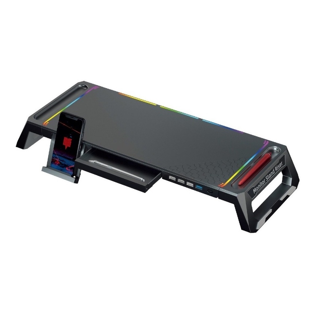 Suporte De Tela Mesa Para Monitor Gamer Led 4 hub Usb Rgb