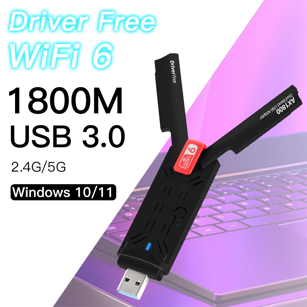 Fenvi 1800Mbps Wifi 6 USB 3.0 Dual Band 2.4 GHz / 5 GHz Placa de rede sem fio Adaptador Wifi com antena de ganho Hign para PC / laptop