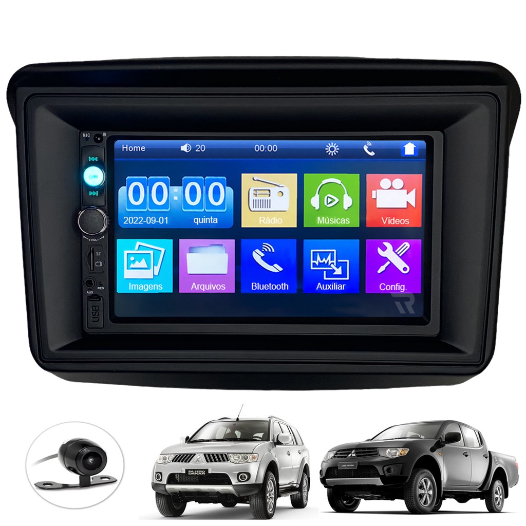 Kit Central Multimidia DVD 2 Din Mp5 Mitsubishi L200 Triton Pajero Dakar 2009 a 2018