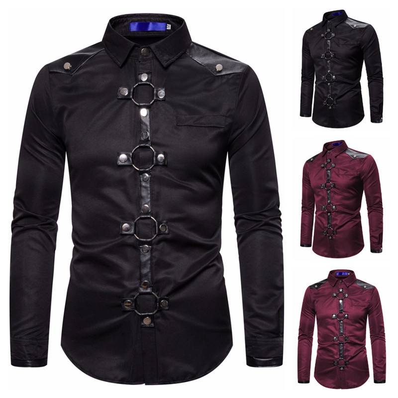 Camisa De Manga Longa Rebites Estilo Gótico Performance Fantasia Masculina De Outono Novo