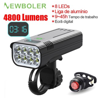 NEWBOLER 10000mah 4800 Lumens Luz De Bicicleta USB Recarregável À Prova D'água Farol 8T6 Lanterna LED Super Brilhante Luzes Dianteiras E Traseiras Traseira De Alumínio Concha