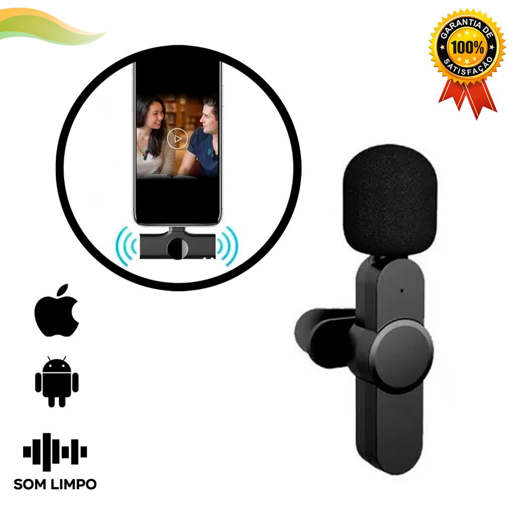 Microfone Lapela Sem Fio Wireless Compativel iPhone iPad Notebook Para Entrevista Podcast Videos