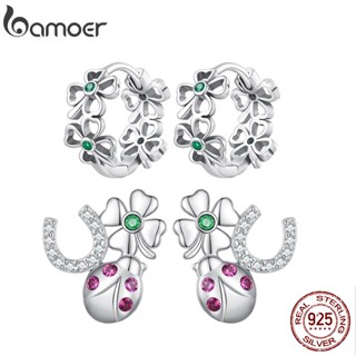 Bamoer 925 Prata Combinado Da Sorte E Brincos Grama Clipes Orelha Joalheria Moda Para Mulheres