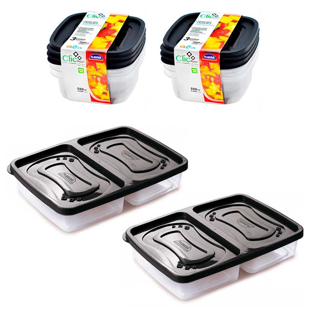 Jogo 8 potes porta frios com tampa frutas lanches fitness comida marmita vasilha microondas geladeira freezer mantimento alimentos tupperware tapware