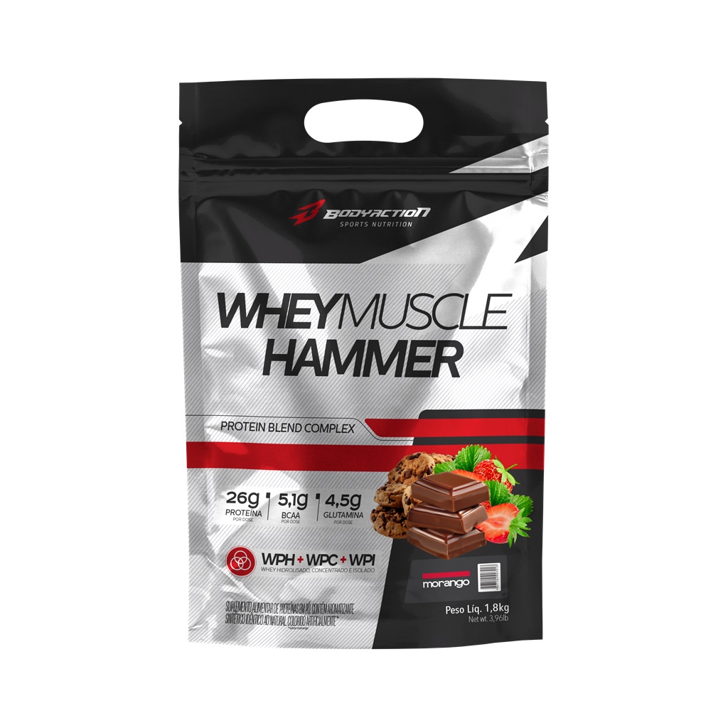 Whey Muscle Hammer 1,8 Kg Body Action 900g com Glutamina BCAA Wey