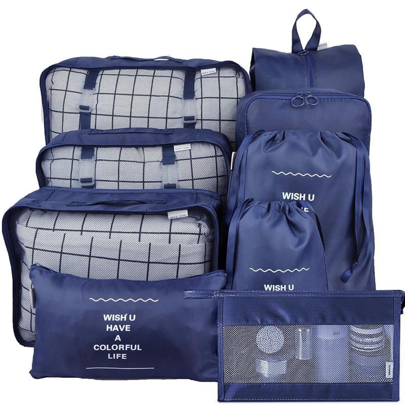 9 Em 1 Conjunto Organizador De Viagem Feminino À Prova D'água De Grande Capacidade Kit Simples Organização Casual Roupas Bolsa De Espera