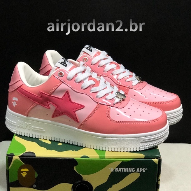 Bape Sta Ape-Man Head Low-Cut Fashion Tênis Da Moda Homens Mulheres Sapatos Brilhante Rosa