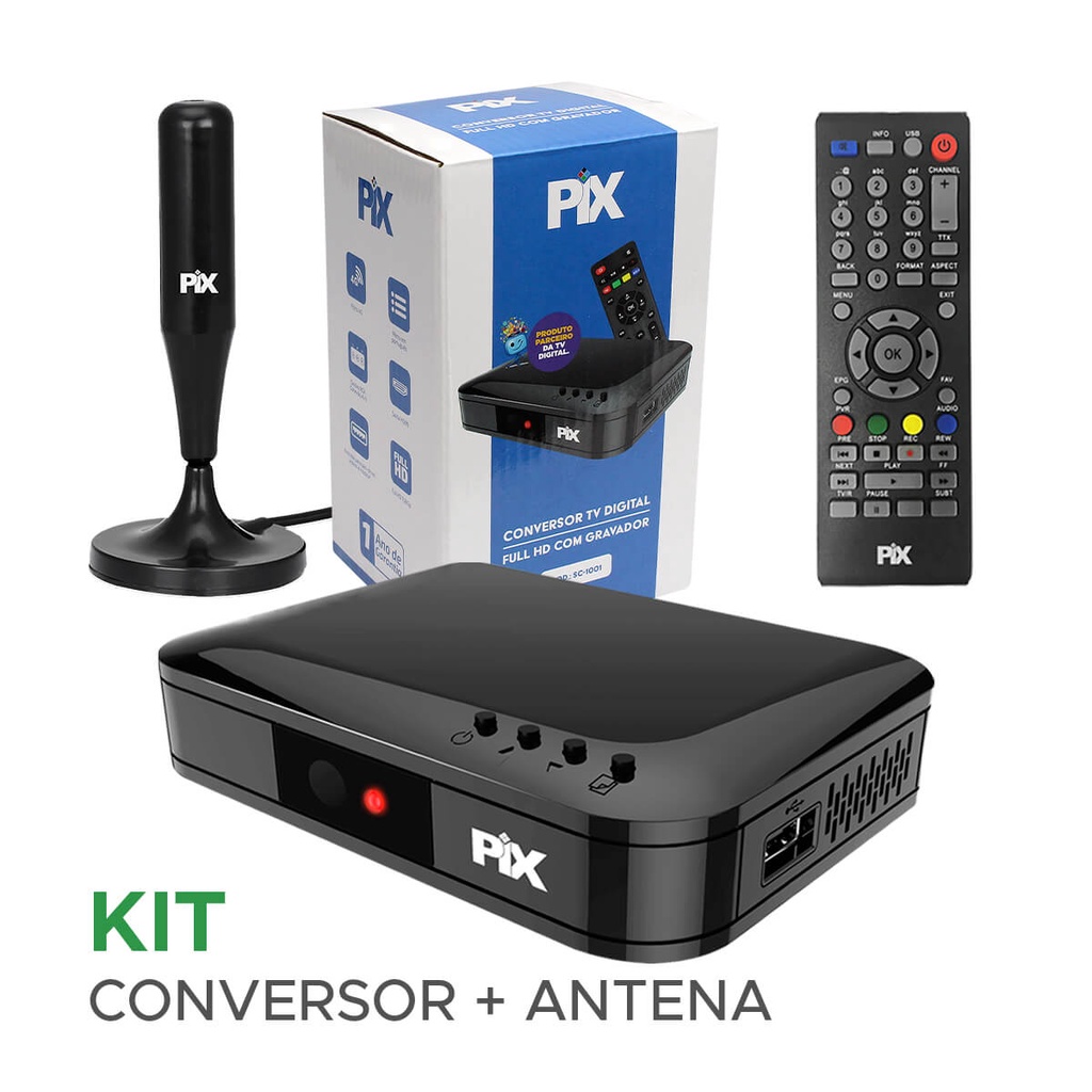 Kit Conversor Digital Hd Hdtv Pix + Antena Interna Digital