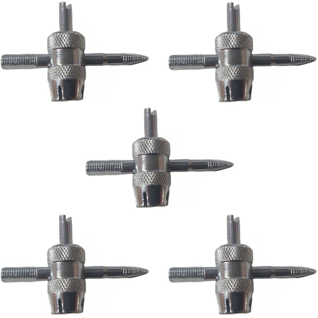 Kit Com 5 Chave Ventil Saca Válvula Extrator Pneu Ômega 4X1