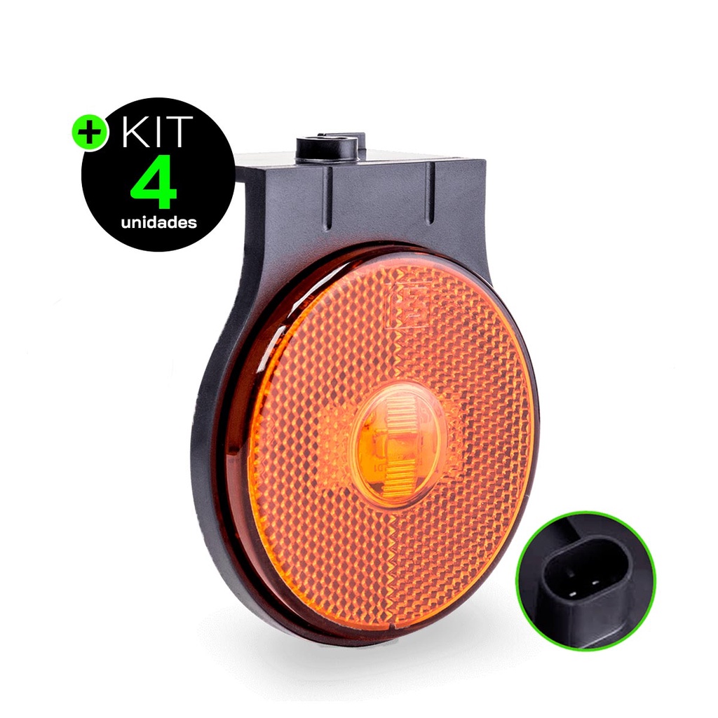 Kit 4 Lanternas Lateral Carreta LED Âmbar Laranja 65mm com Suporte Conector 12V 24V - Spare Parts and Accessories for Vehicles