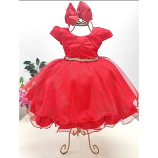 Vestido festa infantil realeza bebê princesa 1 aninho a 8 anos daminha formatura batizado primeira comunhão vermelho