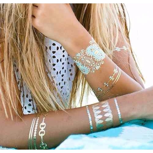 24 Cartela Flash Tattoo Bijoux Metalizada Tattoo Temporária