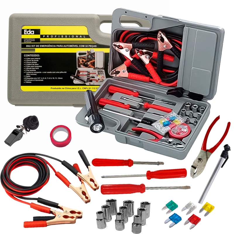 Kit Emergência Auto Socorro de Ferramentas E Acessórios Automotivos 32 Peças Profissional
