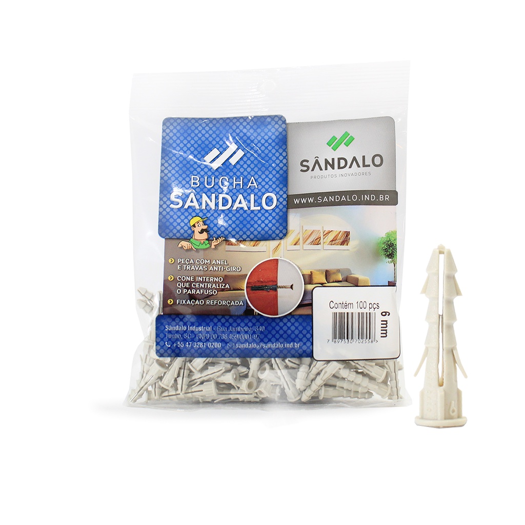 Bucha Sândalo Com Anel 6 mm Sândalo 100Pçs