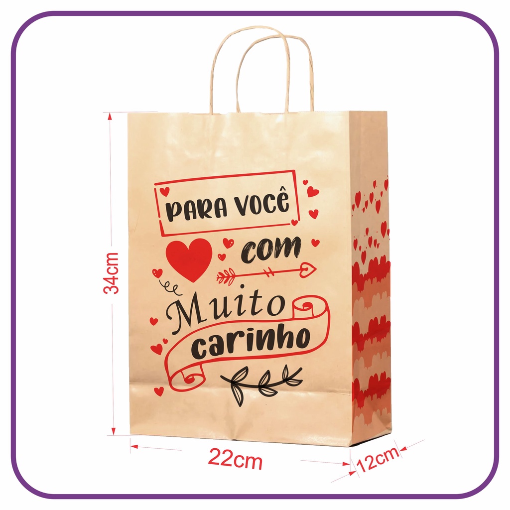 Sacola Kraft para Presente - 10 Unidades - M (22x12x34) (MC)