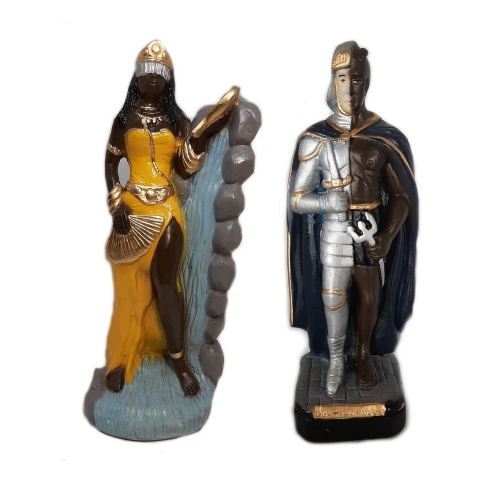 Escultura Estatueta Imagem Orixá Oxum E Ogum Xoroquê Umbanda Candomblé Estátua Em Gesso 22Cm Altar Congá