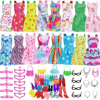 42 Unid . Roupas E Acessórios Incluindo 10 pcs Mini Vestidos Da Moda 32 Sapatos , Óculos , Colares , Bolsa De Mão , Para Boneca De Menina De 11.5 Polegadas
