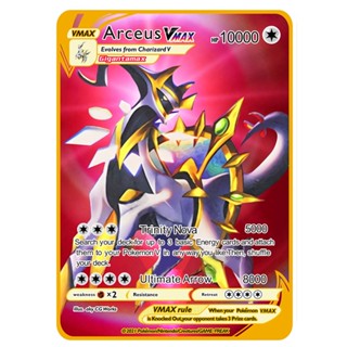 Cartões De Pokemon Metal Inglês 10000HP Arceus Vmax YU GI OH Pikachu Charizard Cartão De Ferro Dourado Coleção Infantil Presente De Aniversário Brilhante
