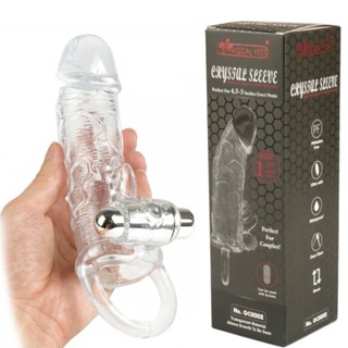 Capa Peniana Transparente C/ Vibrador e Anel de Escroto 19CM