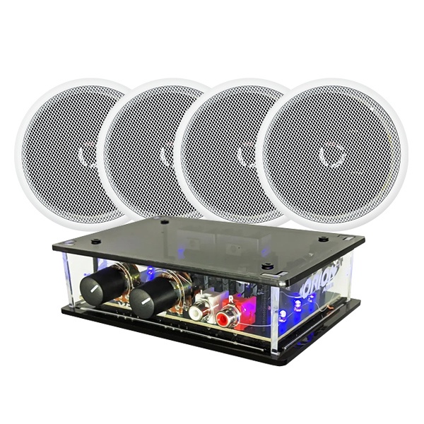 Kit Amplificador De Mesa + 2 Pares Caixas Som Teto Coaxial