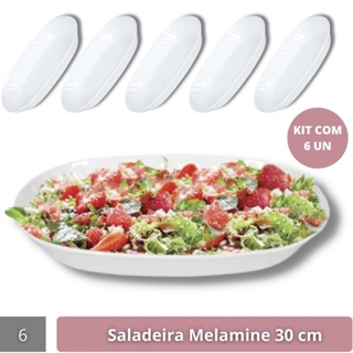 6 Saladeiras Tigelas Travessas Oval Melamine Branca 30 Cm em Oferta na Shopee