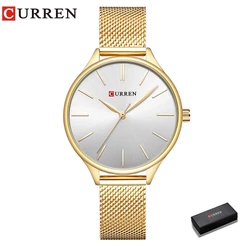 Original CURREN Relógio Feminino Moda Simples Casual Esportes Aço Inoxidável Fino Quartzo À Prova D'água 9024 M