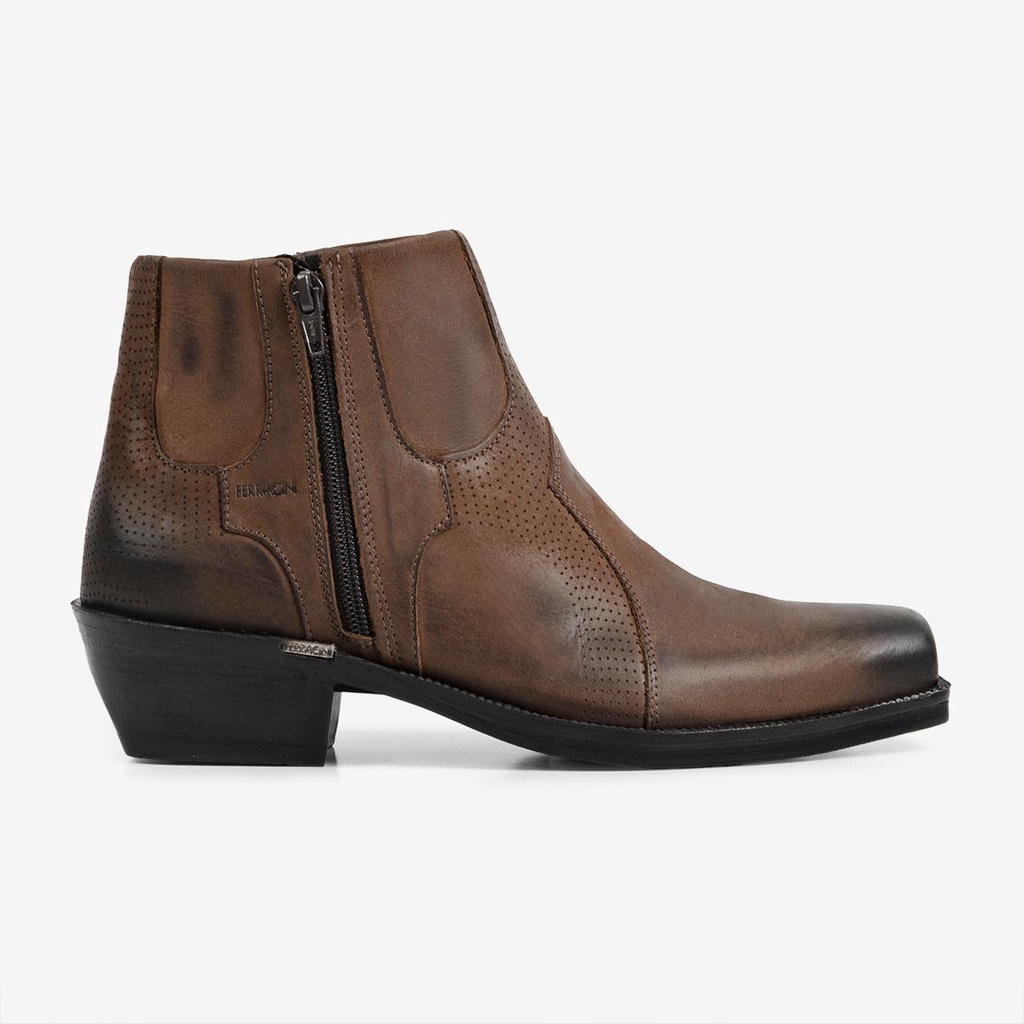 Bota Masculina Couro Legítimo Ferracini Salto Bloco New Country Marrom 9015-15I