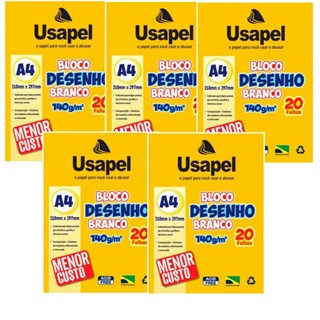 BLOCO PARA DESENHO A4 BRANCO KIT 5UN 140G C/ 20F - USAPEL em Oferta na Shopee
