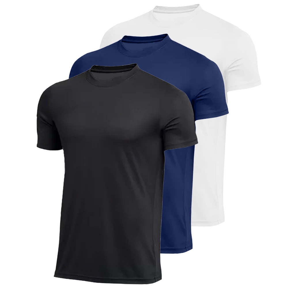 Kit 3 Camiseta Masculina Dry Fit Premium Lisa Proteção Solar UV50 Térmica Anti Suor Academia Exercícios Corrida Bike Esportes