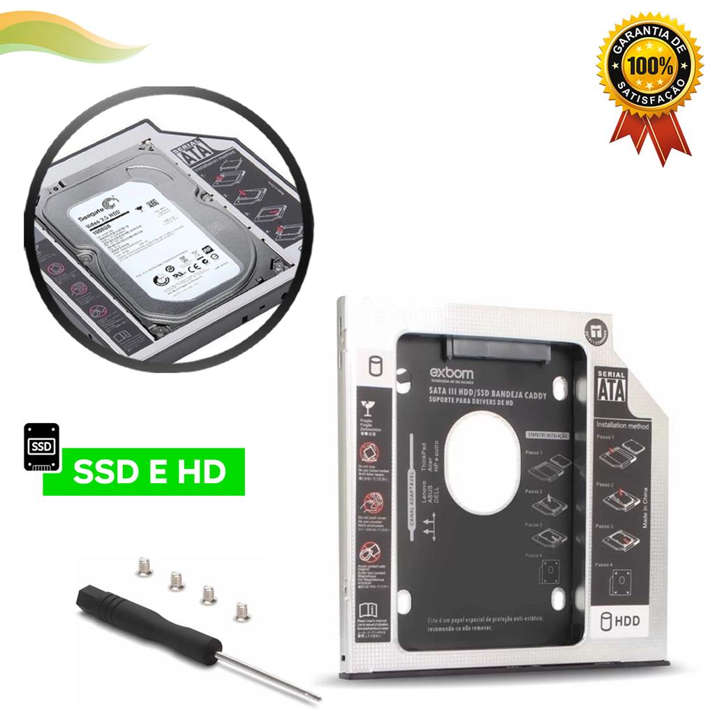 Drive Adaptador De DVD Caddy Notebook HD E SSD 12,7mm