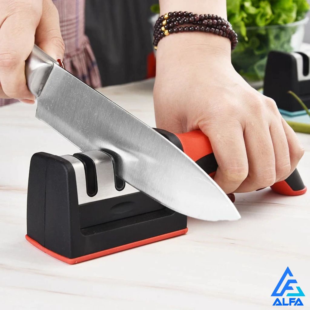 Amolador Afiador De Faca Em Aço Inox Com 3 Afiadores De Cozinha em Oferta na Shopee
