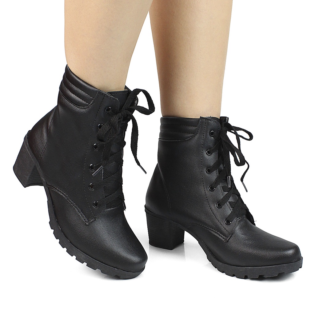 Botas Feminina Coturno Salto Medio Tratorado Bota de Salto | Shopee Brasil
