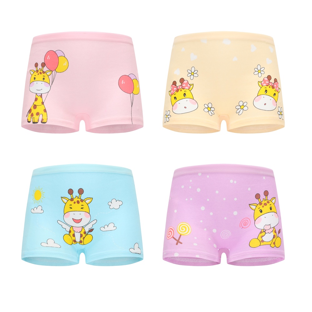 Pacote Com 4 Roupas Íntimas De Algodão Macio Para Bebês Meninas | Cuecas Boxer Girafa Fofa...