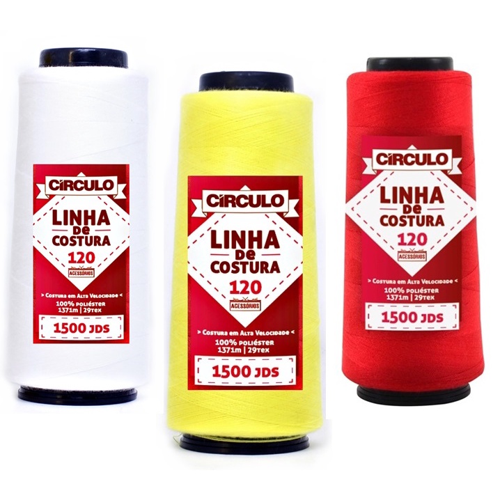 Linha de Costura 120 Reta Poliéster 1500 Jardas Círculo - 1371m Resistente e Durável
