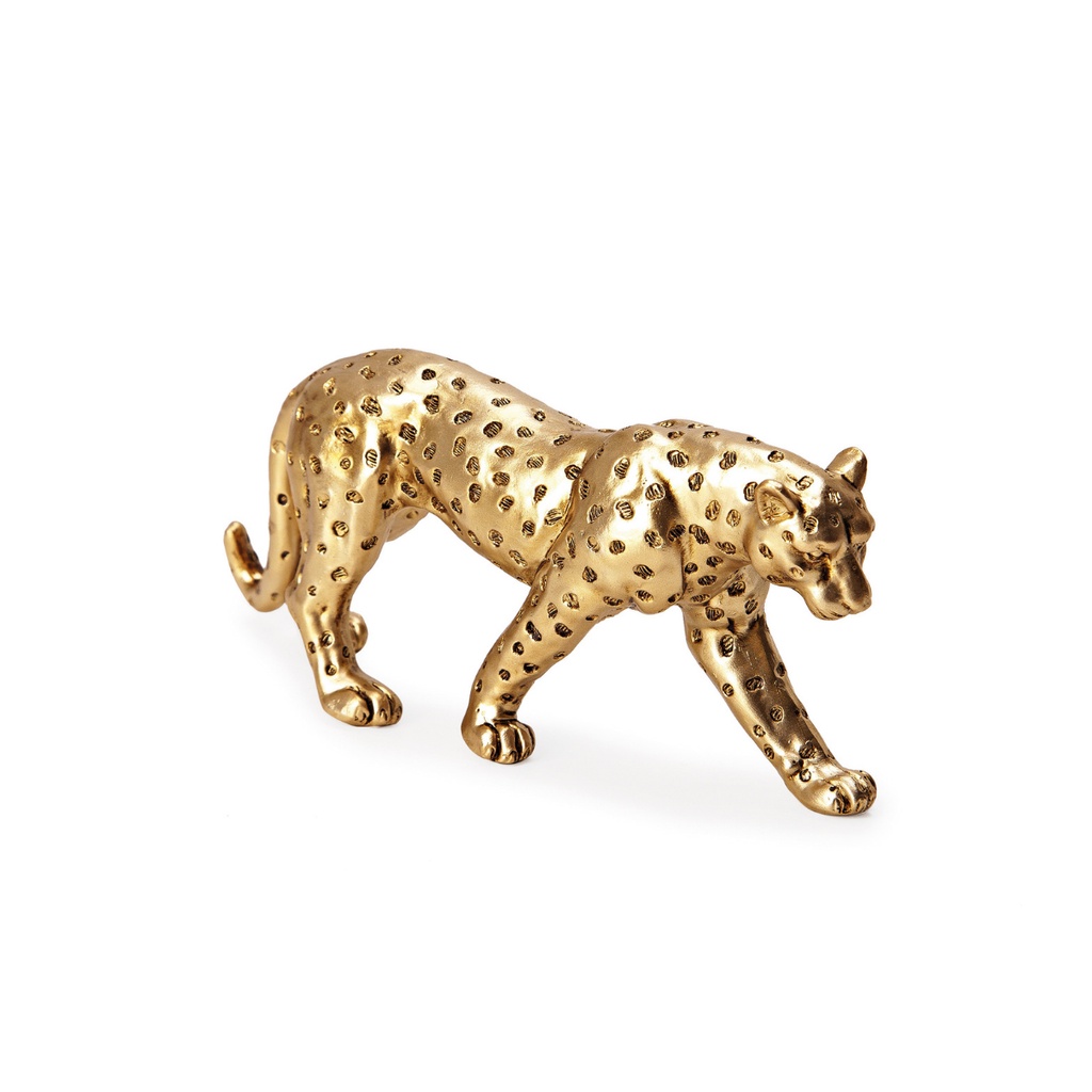 Escultura Decorativa Adorno Enfeite Sala Leopardo Poliresina Animal Pantera Dourada Luxo M...