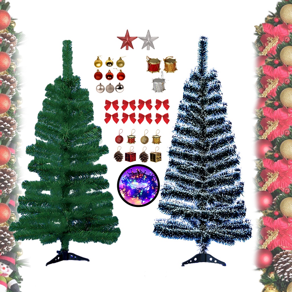 Árvore de Natal Pinheiro Verde 1,20m 90cm 60cm Verde e Nevada com Base  Plástico com Enfeites Arvore Completa Com pisca Pisca E Bolinhas | Shopee  Brasil