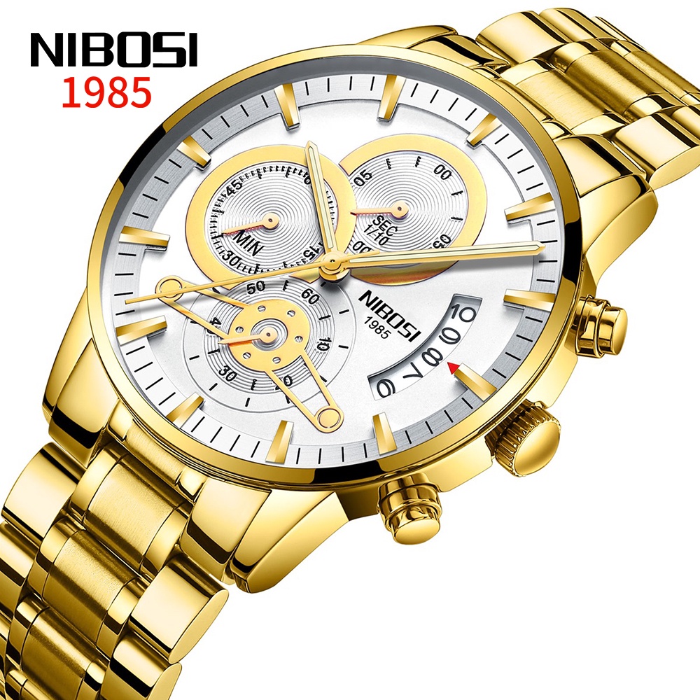 NIBOSI Relógio De Pulso De Quartzo Masculino De Ouro À Prova D 'Água Luminoso Com Data em Oferta na Shopee