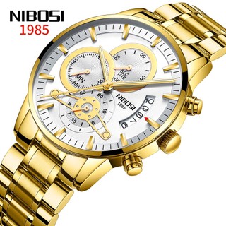 NIBOSI Relógio De Pulso De Quartzo Masculino De Ouro À Prova D 