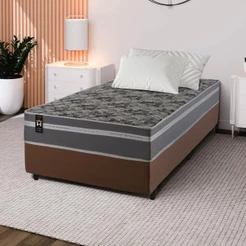 Conjunto Cama Box Espuma Miami Cinza Solteiro 96x203x62