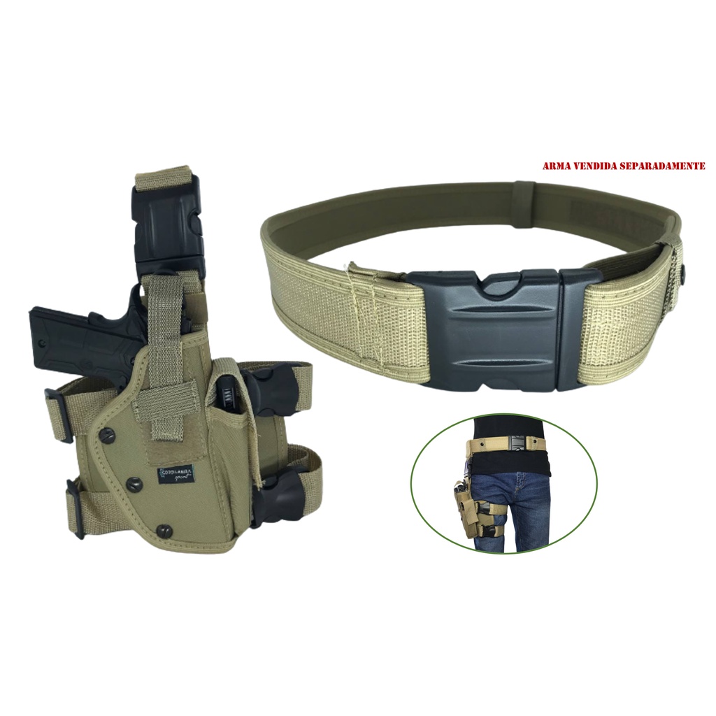 Coldre Militar Robocop Cintura - Perna  Tan + Cinto Tático N.a  Tan Kit 1 em Oferta na Shopee