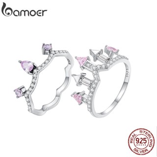 Prata Bamoer 925 Anel De Castelo Simples Para Jóias De Moda Feminina E Casal